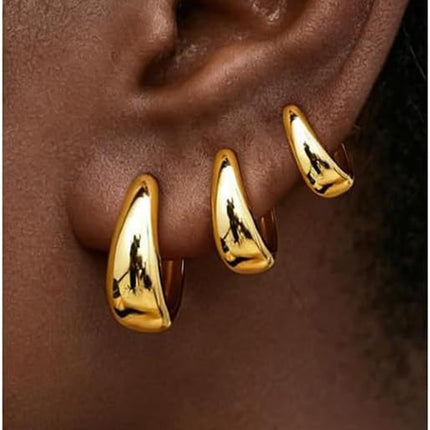 3Pairs Gold Hoop Earrings Set for Women Trendy Chunky Huggie Dainty Earring Jewelry for Women Teens