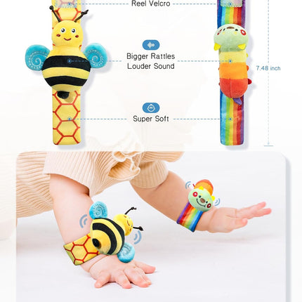 Baby Wrist Rattle Socks and Foot Finder Set, Perfect Baby Toys for 0-12 Months Newborn Boys and Girls as Shower Gifts, Garden Bug Series