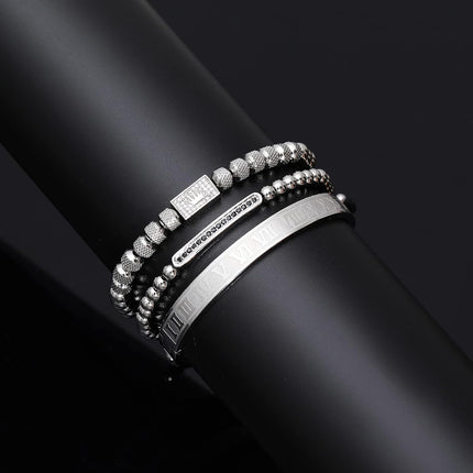 3PCS Stainless Steel Bracelets for Men Gold Roman Numeral Bangle Bracelet Twisted Cable Bracelet Adjustable Cuff Bracelet Mens Luxury Jewelry Bracelets Gifts