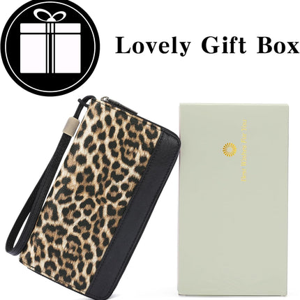 Women'S Wallet Large Capacity Double Zip Ladies Card Phone Holder RFID Blocking Wristlet Leather