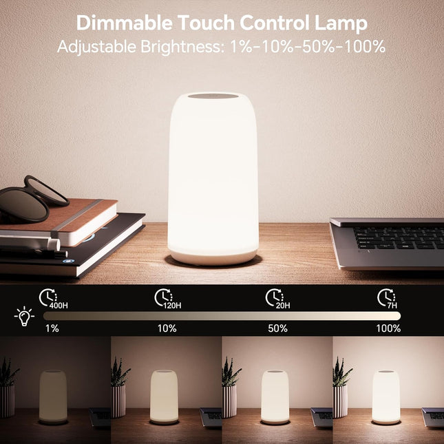 Touch Bedside Table Lamp, [Sleek Design & RGB Mode] 3 Way Dimmable Small Lamp for Bedroom, LED Lamp with Warm White Lights, Multi-Color Smart Nightstand Light for Living Room Home Gifts