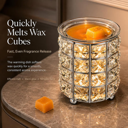 Wrought Iron Crystal Wax Melt Warmer Electric Oil Burner Wax Melt for Home, Kitchen, Living Room, Bedroom, Spa(Silver)