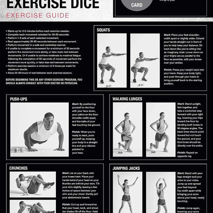 Exercise Dice (6-Sided) - Game for Group Fitness & Exercise Classes - Includes Push Ups, Squats, Lunges, Jumping Jacks, Crunches & Wildcard (Includes Carrying Bag)