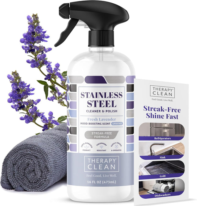 Stainless Steel Cleaner and Polish, Lavender Scent, Sink Cleaner | 100% USDA Biobased. Removes Fingerprints & Residue. Safe for Sinks, Grills & Appliances. Lavender Essential Oil Scent.