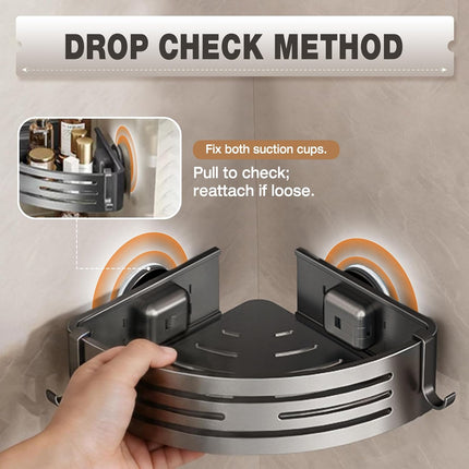 Corner Shower Caddy Suction Cups, No-Drilling Corner Shower Shelf | 1. No Drilling, No Wall Damage 2. Aluminum, Rustproof 3.Suitable for Ceramic Tiles and Glass Walls