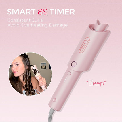 Automatic Rotating Curling Iron -  CURLPRO Beach Waves Curling Wand, Portable Hair Curler, 500 Million Ionic, Dual Voltage & Lightweight for Travel, Ceramic Coating, 1 Inch, Pink