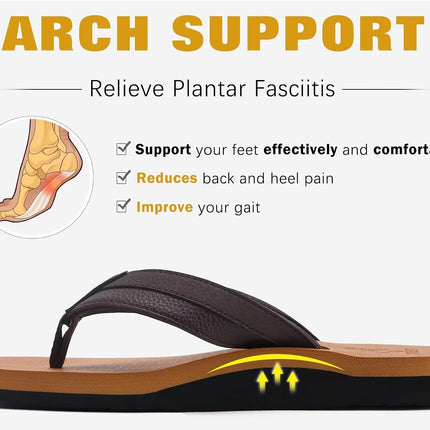 Men'S Yoga Mat Leather Flip Flops with Arch Support Comfortable Cushion Walking Thong Sandals Slip on Indoor Outdoor