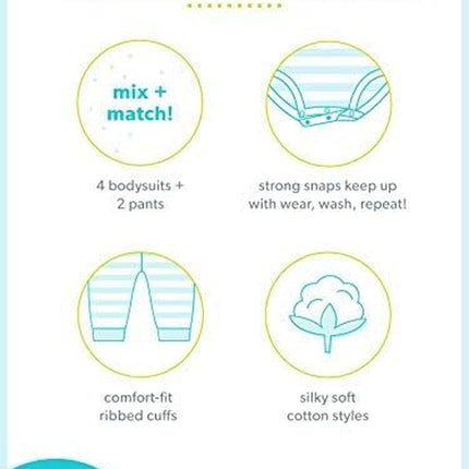 Baby Girls 6-Piece Bodysuits (Short and Long Sleeve) and Pants Set
