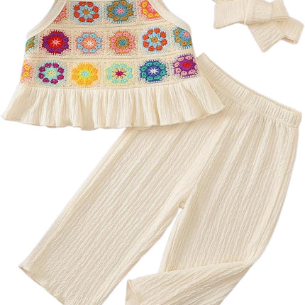 Toddler Baby Girl Summer Clothes Outfits Crocheted Ruffle Camisole Pants Kids Clothing Set