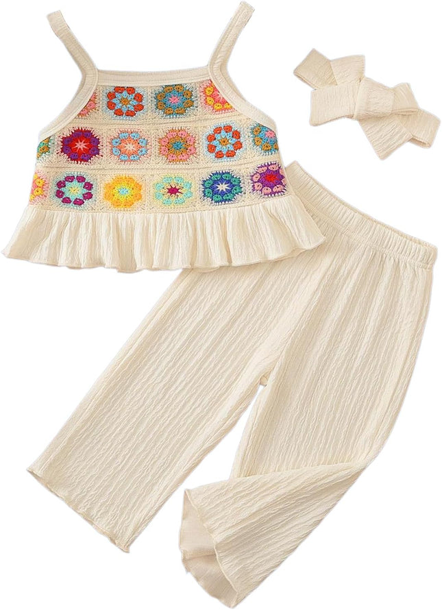 Toddler Baby Girl Summer Clothes Outfits Crocheted Ruffle Camisole Pants Kids Clothing Set