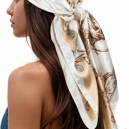 Head Scarf for Women like Silk Scarf Hair Scarf Printed Square Scarf Bandanas for Women 35 Inches