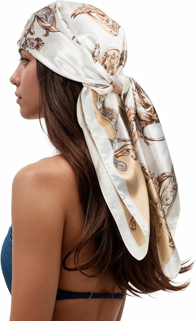 Head Scarf for Women like Silk Scarf Hair Scarf Printed Square Scarf Bandanas for Women 35 Inches