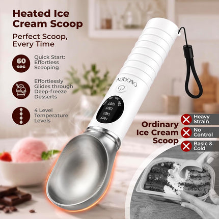 Heated Ice Cream Scoop, Rechargeable with Dishwasher-Safe Head