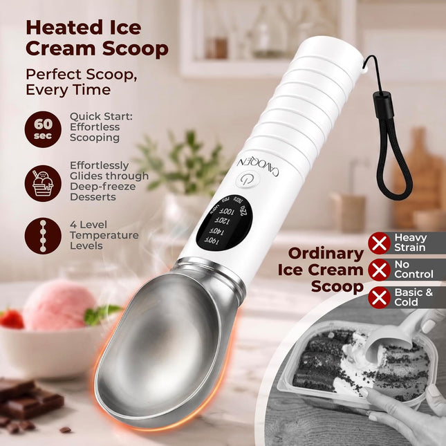 Heated Ice Cream Scoop, Rechargeable with Dishwasher-Safe Head
