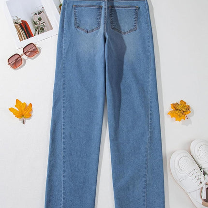 Women'S Wide Leg Jeans High Waisted Stretchy Raw Hem Zimbaplatinum Denim Pants