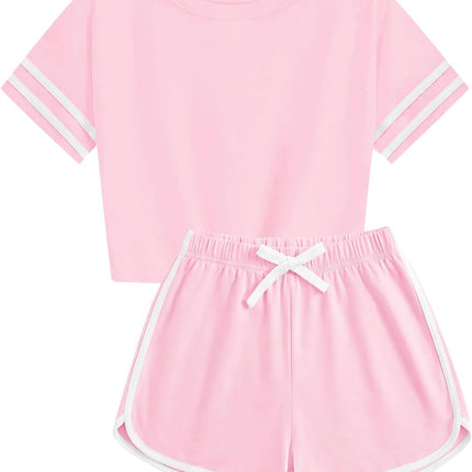 Unisex Girls Boys 2 Piece Outfits Crop Tops and Shorts Set Soft Cotton Clothing Sets Sports Tracksuit