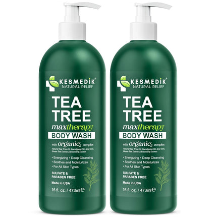 Tea Tree Body Wash Maxtherapy with Eucalyptus, Aloe & 100% Tea Tree Oil for Skin, Cleans, Soothes and Refreshes Sensitive, Itchy Skin, Body & Foot Soap for Men & Women, 2-Pack