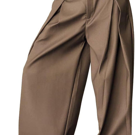 Men'S Baggy Wide Leg Pants Zipper Fly Pleated Trousers Casual Dress Pants with Pocket