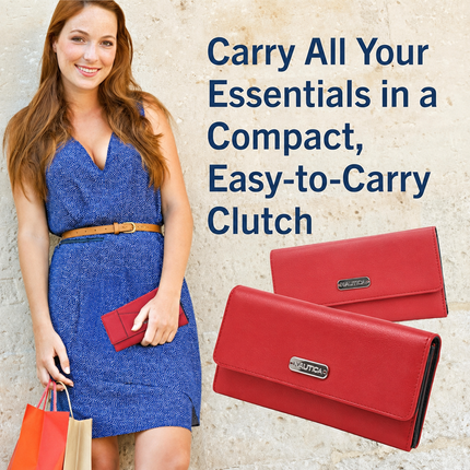 Nautica Sleek Women's RFID Blocking Slim Wallet - Compact Bifold Credit Card Holder with Zipper Coin Pocket and ID Window
