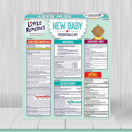 New Baby Essentials Kit with Saline Nasal Spray, Diaper Rash Cream, Gas Relief Drops, Gripe Water & More, Safe for Newborns
