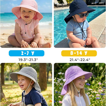 Toddler Baby Sun Hat Kids Summer Beach Essentials Adjustable Beach Hats with Bucket Wide Brim for Boys Girls Age 0-14 Years