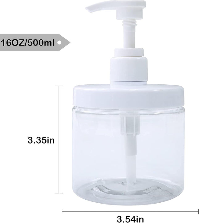 Pump Bottle Dispenser Plastic Refillable Bottles Wide Mouth Jar Style Empty Bathroom Shower Containers for Lotion Shampoo Conditioner (Clear, 2X 500Ml)