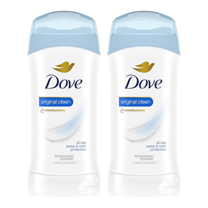 Dove Antiperspirant Stick, All Day Sweat Control, Kind to Skin, Alochol Free, Scent: Original Clean, Size: 2.6 Oz (2 Pack)