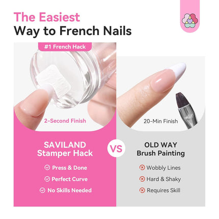 French Tip Nail Stamp: 4PCS Nail Art Stamper Kit Clear Silicone Nails Stamping Long & Short Jelly Stamper with Scrapers Nails Stamper Kit for French Manicure Home DIY Salon