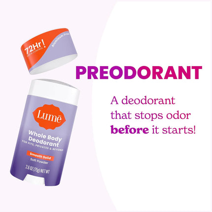 Whole Body Deodorant - Smooth Solid Stick - 72 Hour Odor Control - Aluminum Free, Baking Soda Free and Skin Safe - 2.6 Ounce (Pack of 2) (Soft Powder)