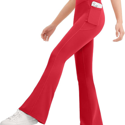 Girls Flare Leggings Kids Bell Bottom Flared Yoga Pants High Waisted Athletic Tight with Pockets