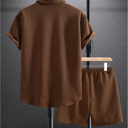 Men'S 2 Piece Outfits Waffle Knit Button down Shirt Top and Shorts Set