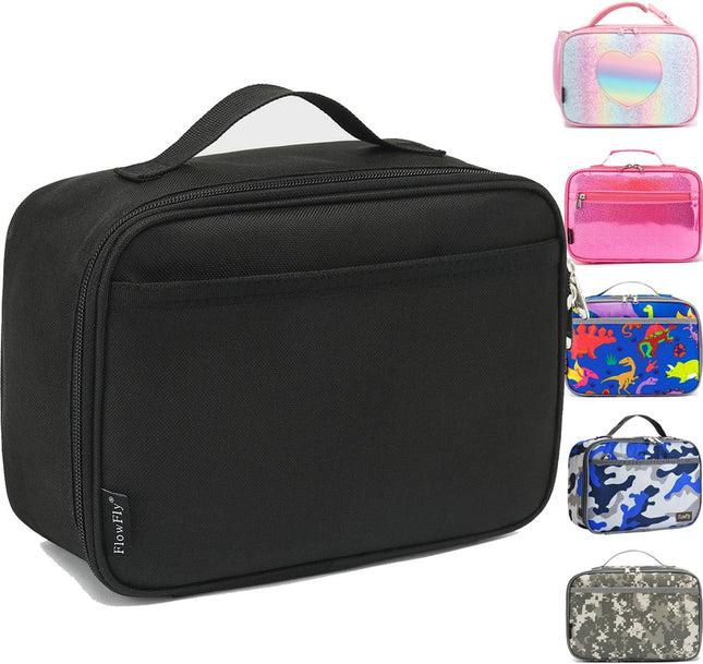 Kids Lunch Box Insulated Soft Bag Mini Cooler Back to School Thermal Meal Tote Kit for Girls, Boys, Black