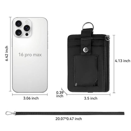 Small Wallet RFID, Minimalist Zip ID Case Wallet with Lanyard Keychain, Water Resistant Card Wallets for Women & Men, Black