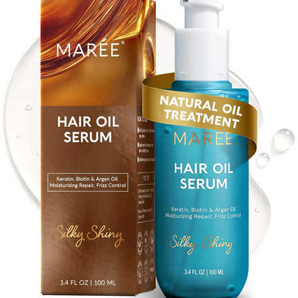 Hair Oil for Frizzy Hair with Argan Oil, Keratin & Biotin – Hair Serum for Dry and Curly Hair Gloss – Frizz Control Hair Care Products for Women – Aceite Para El Cabello – Keratin Hair Treatment