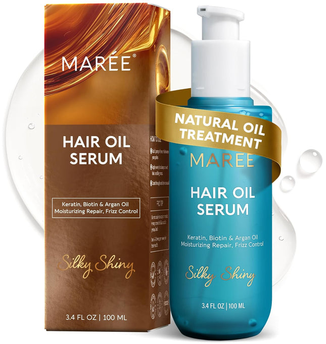 Hair Oil for Frizzy Hair with Argan Oil, Keratin & Biotin – Hair Serum for Dry and Curly Hair Gloss – Frizz Control Hair Care Products for Women – Aceite Para El Cabello – Keratin Hair Treatment