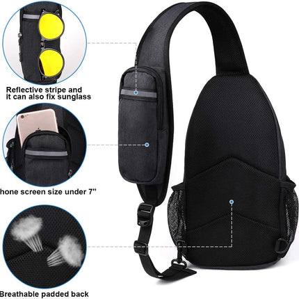 Crossbody Sling Backpack Sling Bag Travel Hiking Chest Bag Daypack (Black)