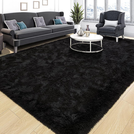 Super Soft Fluffy Rug for Bedroom, Modern Shaggy Fuzzy Kids Rugs for Living Room, Plush Indoor Nursery Home Decor Dorm Carpet with Non-Slip Bottom, Black, 4 X 6 Feet