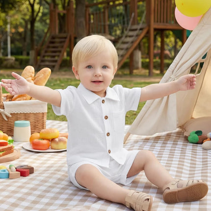 Baby Boy Clothes Baby Boy Outfits Baby Boy Summer Clothes Cotton 2 Piece Set with Button down Shirt and Shorts 0-3T