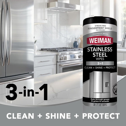 Stainless Steel Cleaner & Polish Kit, 3 Piece - Spray, Wipes & Cloth, Anti-Fingerprint, Removes Grease, Water Spots, Streaks & Residue, Polishing Cleaner Safe for Appliances, Sinks & Grills