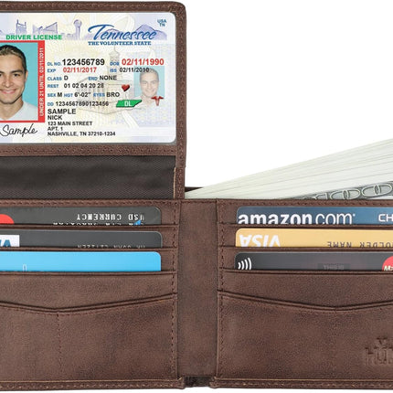 Wallet for Men-Genuine Leather RFID Blocking Bifold Stylish Wallet with 2 ID Window