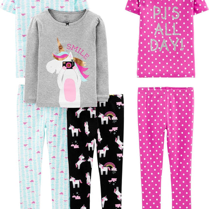 Girls 6-Piece Snug Fit Cotton Pajama Set