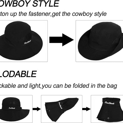 Women's UV-Protection Foldable Wide-Brim Sun Hat with Mesh and Ponytail Hole for Outdoor Activities