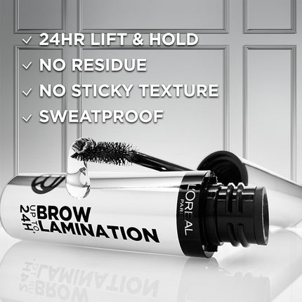 L'Oreal Paris Infallible up to 24H Wear Brow Lamination, Water-Resistant Longwear Eyebrow Gel Make Up, Clear/Transparent, 0.16 Fl Oz