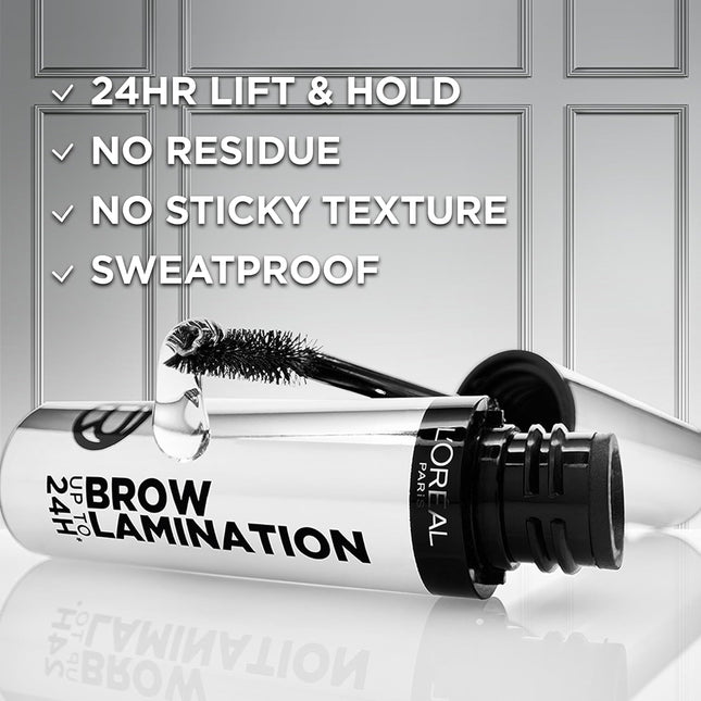 L'Oreal Paris Infallible up to 24H Wear Brow Lamination, Water-Resistant Longwear Eyebrow Gel Make Up, Clear/Transparent, 0.16 Fl Oz
