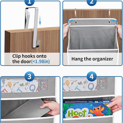 over the Door Organizer Storage, 5 Shelf Hanging Door Organizer with 5 Large Capacity Pockets, anti Tilt 44 Lb Load behind Door Storage for Bedroom, Bathroom, Pantry, Nursery, (Grey)