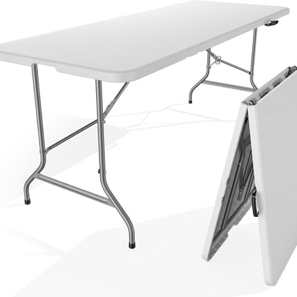 6 FT Folding Picnic Table Easy to Fold and Store, Foldable Table for Camping Picnic Dining Party Kitchen Outdoor Indoor with Carrying Handle