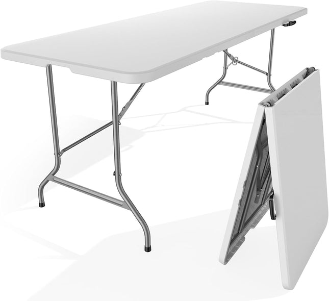 6 FT Folding Picnic Table Easy to Fold and Store, Foldable Table for Camping Picnic Dining Party Kitchen Outdoor Indoor with Carrying Handle