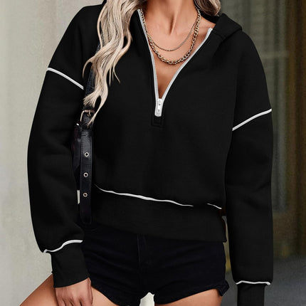 Women'S 2026 Fall Hooded Sweatshirts Long Sleeve Half Zip Cropped Hoodies Pullover Winter Fashion Clothes