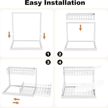 under Sink Organizer, Pull Out Cabinet Organizer 2 Tier Slide Out Sink Shelf Cabinet Storage Shelves, under Sink Storage for Kitchen Bathroom Cabinet, White, 1 Pack