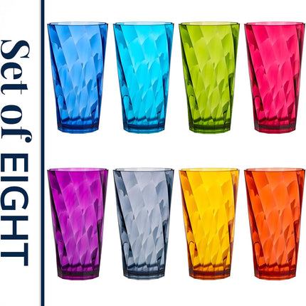 Optix Plastic Reusable Drinking Glasses (Set of 8) 20Oz Water Cups in Jewel Tone Colors | Bpa-Free Tumblers, Made in USA | Top-Rack Dishwasher Safe